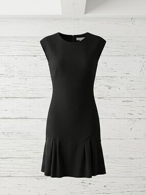 NWT Rebecca Taylor Stacy Black Pique Pleated Drop Waist Mini Dress Size 6